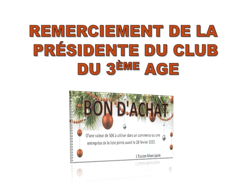 REMERCIEMENT ET VOEUX DE LA PRÉSIDENTE DU CLUB DU 3ÈME ÂGE