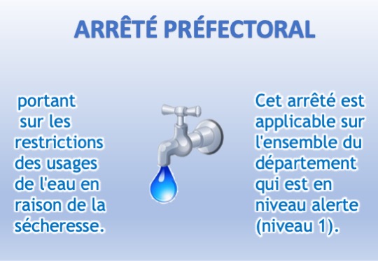 RESTRICTION D’EAU, ARRÊTÉ PRÉFECTORAL