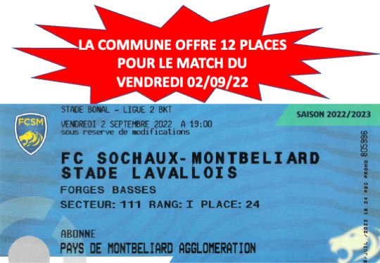 A GAGNER 12 PLACES POUR LE MATCH DU 02/09/22