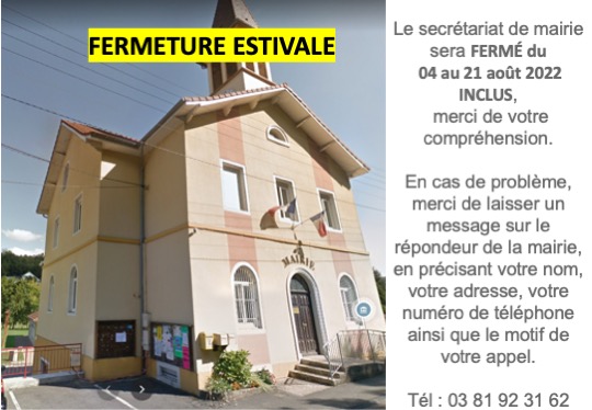 FERMETURE MAIRIE CONGÉS D’ÉTÉ