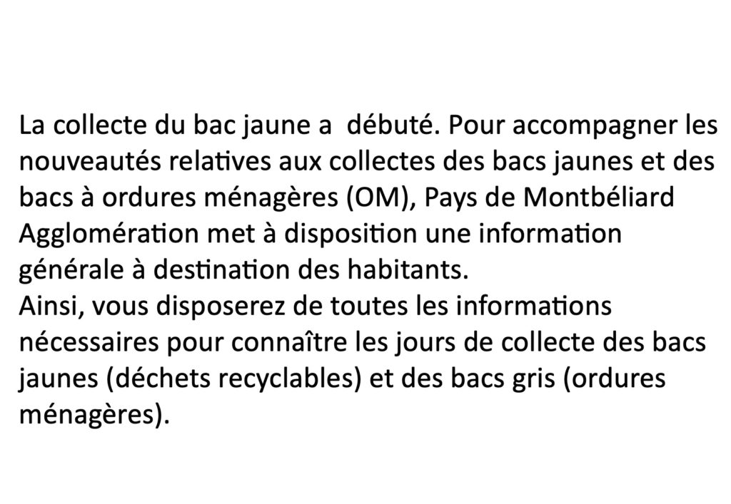 info de PMA bacs jaunes et gris collecte de mars2