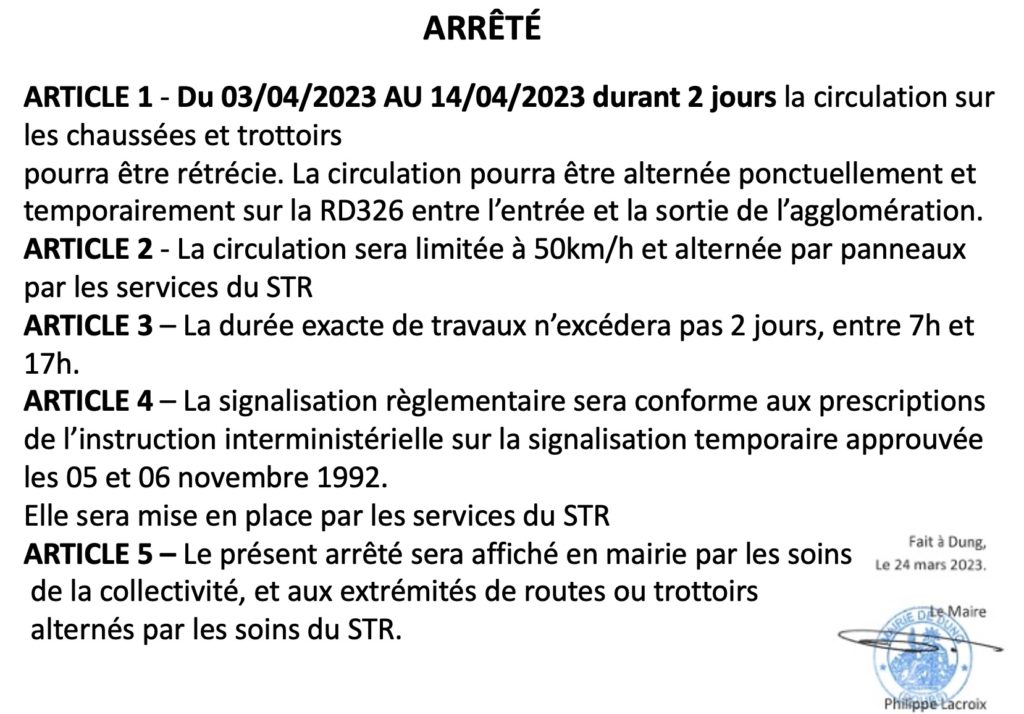 arrêté, travaux sur la RD326 4