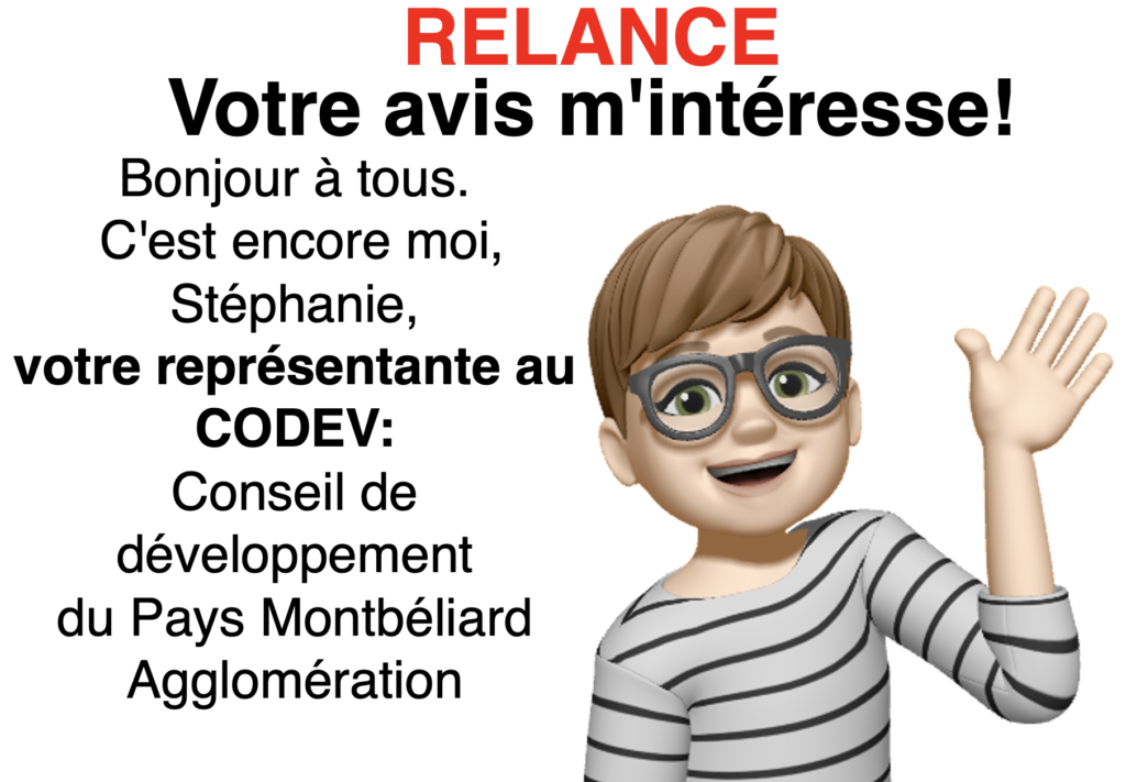 RAPPEL : QUESTIONNAIRE DE VOTRE REPRÉSENTANTE DU CODEV