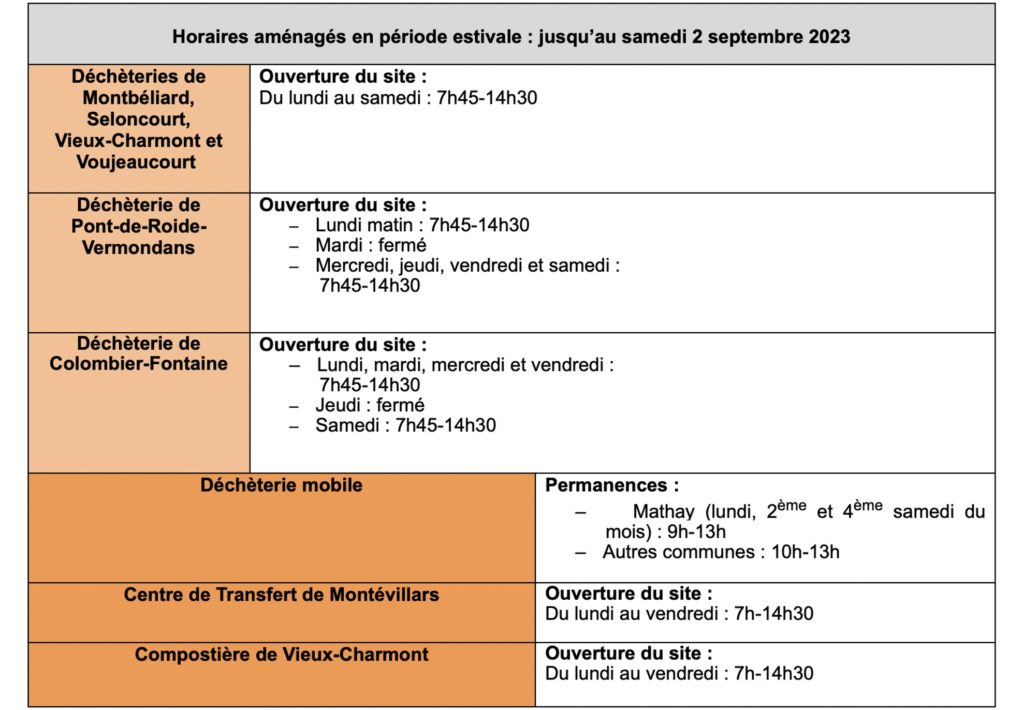 modification des horaires déchets. maintenue3