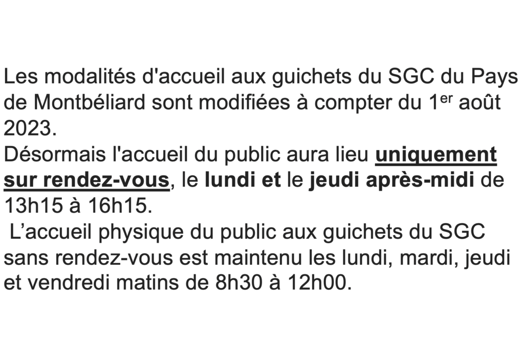 motifs horaires et jours d'accueil SGC 2