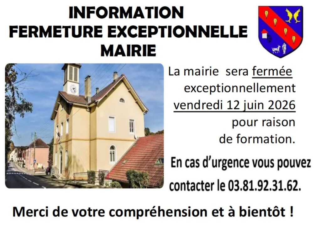 FERMETURE EXCEPTIONNELLE MAIRIE